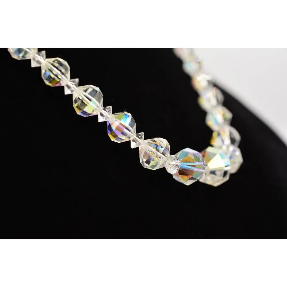 Laguna Vintage Crystal Necklace AB Aurora Borealis Beaded Sparkling Signed BinM